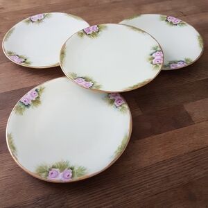Hand Painted Pink Rose Porcelain Dessert Plates Set of 4 Bavaria Germany
